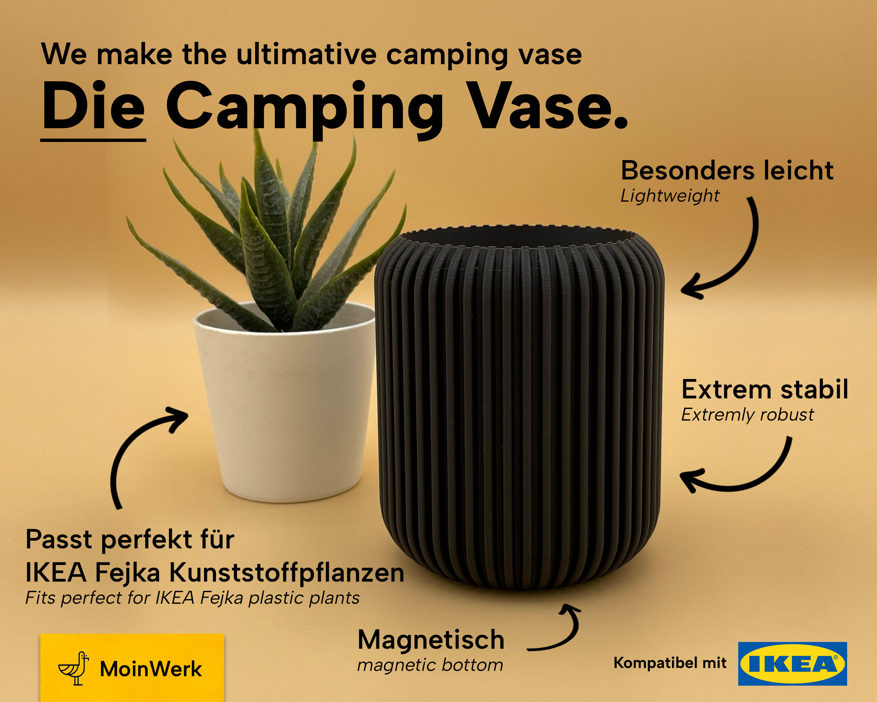 Camping Decoration Vases - IKEA Fejka & Silwy Compatible - Magnetic, Light and Stable