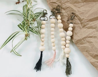 Wooden bead keychain lanyard