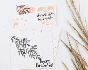 Boho Greeting Cards - Handmade Congratulations, Thank You, Birthday - 4 Pack