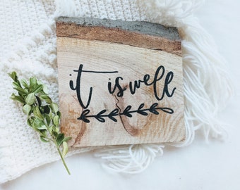 Custom Calligraphy Wood Slice Sign: Rustic Farmhouse Decor