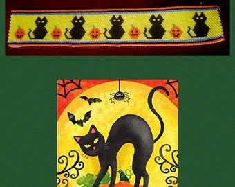 Motif de bracelet Peyote chats noirs d'Halloween
