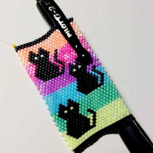 Neon Regenbogen Katzen Peyote Pen Wrap Muster
