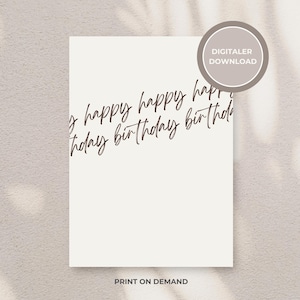 Carte d’anniversaire minimaliste – Inscription « Joyeux anniversaire » | Carte élégante et moderne | Téléchargement numérique pour impression