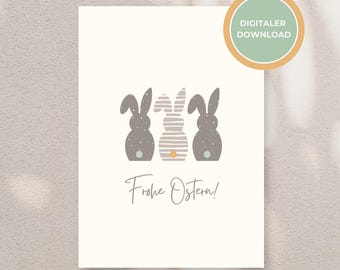 Easter card "Three Rabbits" – Minimalist card with three Easter bunnies | Digital greeting card for printing