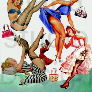 1950s Pin up Girls Clipart for scrapbooking.