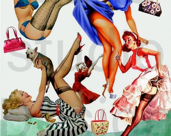 1950s Pin up Girls Clipart for scrapbooking.