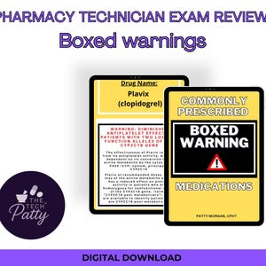Pharmacy Technician Exam Study Guide PDF| PTCB Test Prep | Digital Download | Boxed warnings