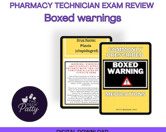 Pharmacy Technician Exam Study Guide PDF| PTCB Test Prep | Digital Download | Boxed warnings