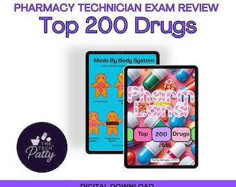 Pharmacy Technician Exam Study Guide: Top 200 Drugs, PTCB Test Prep (Digital Download)