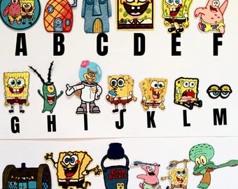 SpongeBob SquarePants cartoon iron-on patch Plankton Patrick starfish Sandy squirrel house pineapple Bikini
