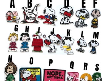 tygmärke Snoopy Peanuts karaktär stryk-på tygmärke stryk-på applikation serietidning Woodstock Charlie Brown Sally Lucy Van Pelt Schultz vintage