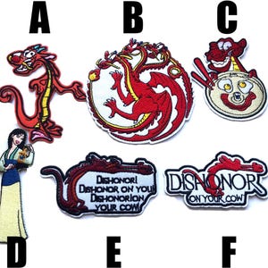 Patch Fa Mulan Drache Mushu alte chinesische Legende von Hua Mulan Aufnäher zum Aufbügeln Cartoon Schande auf deiner Kuh China Held Kind