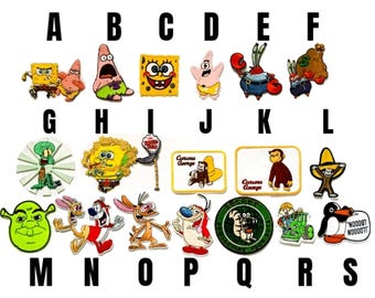patch SpongeBob Squarepants cartoon iron on iron-on patch Curious George Bob the builder Pingu Shrek Ren Stimpy Secret Patrick