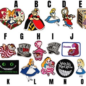 patch Alice nel paese delle meraviglie in Wonderland toppa termoadesiva White Rabbit Cheshire Cat Red Queen iron on Stregatto Mad Hatter kid