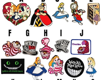 Alice in Wonderland patch in Wonderland White Rabbit Cheshire Cat Red Queen iron on Cheshire Cat Mad Hatter kid