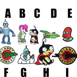Remendo Futurama bordado remendo para passar a ferro bordado de desenho animado Matt Groening Bender ferro em Philip J. Fry Turanga Leela Planet Express Ship