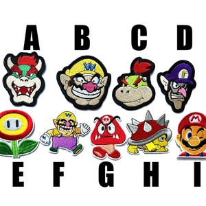 Patch Super Mario Bros Bügelbild Bowser bestickter Aufnäher Bügelbild Videospiel Nintendo Wario Waluigi Spiny Goomba Feuerblume