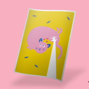 Illustré | Chat | Graphique | Mignon | Affiche | Carte | Art | Imprimer | Mur | Décor | Animaux | Conception | Cadeau | Casquette