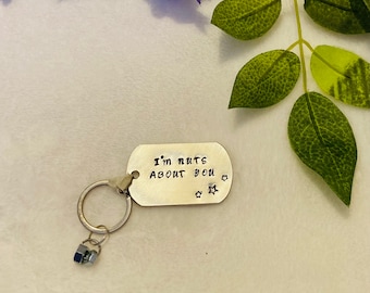 I’m nuts about you keyring, hand stamped keyring, Valentine’s Day gift, Birthday gift, gift for him her