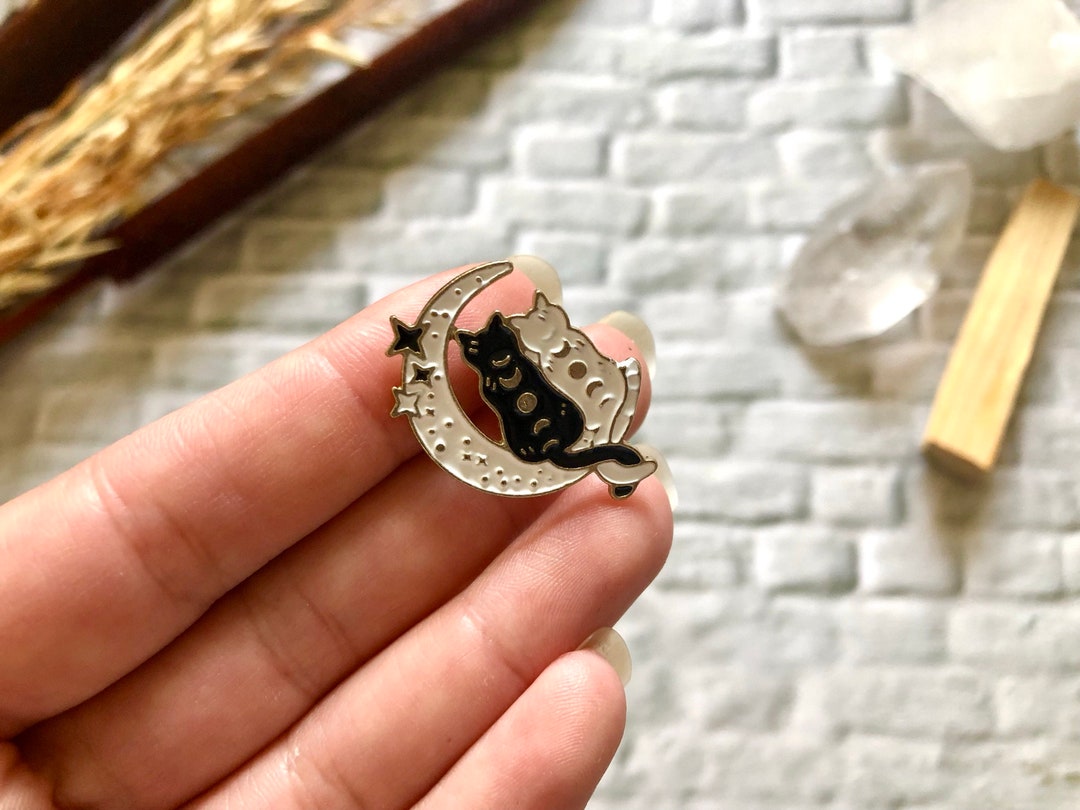 Magic Cat Pin Witchy Cats and Moon Pin, Cosmic Cat Witchy Moon Phases Pin, Magical ...