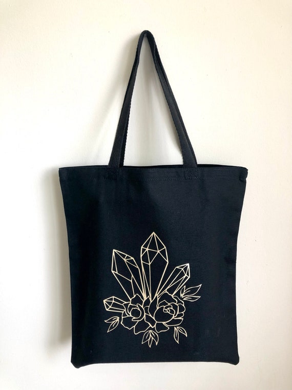 Black Canvas Tote Bag, Shopping Bag With Pocket, Tote Bag With