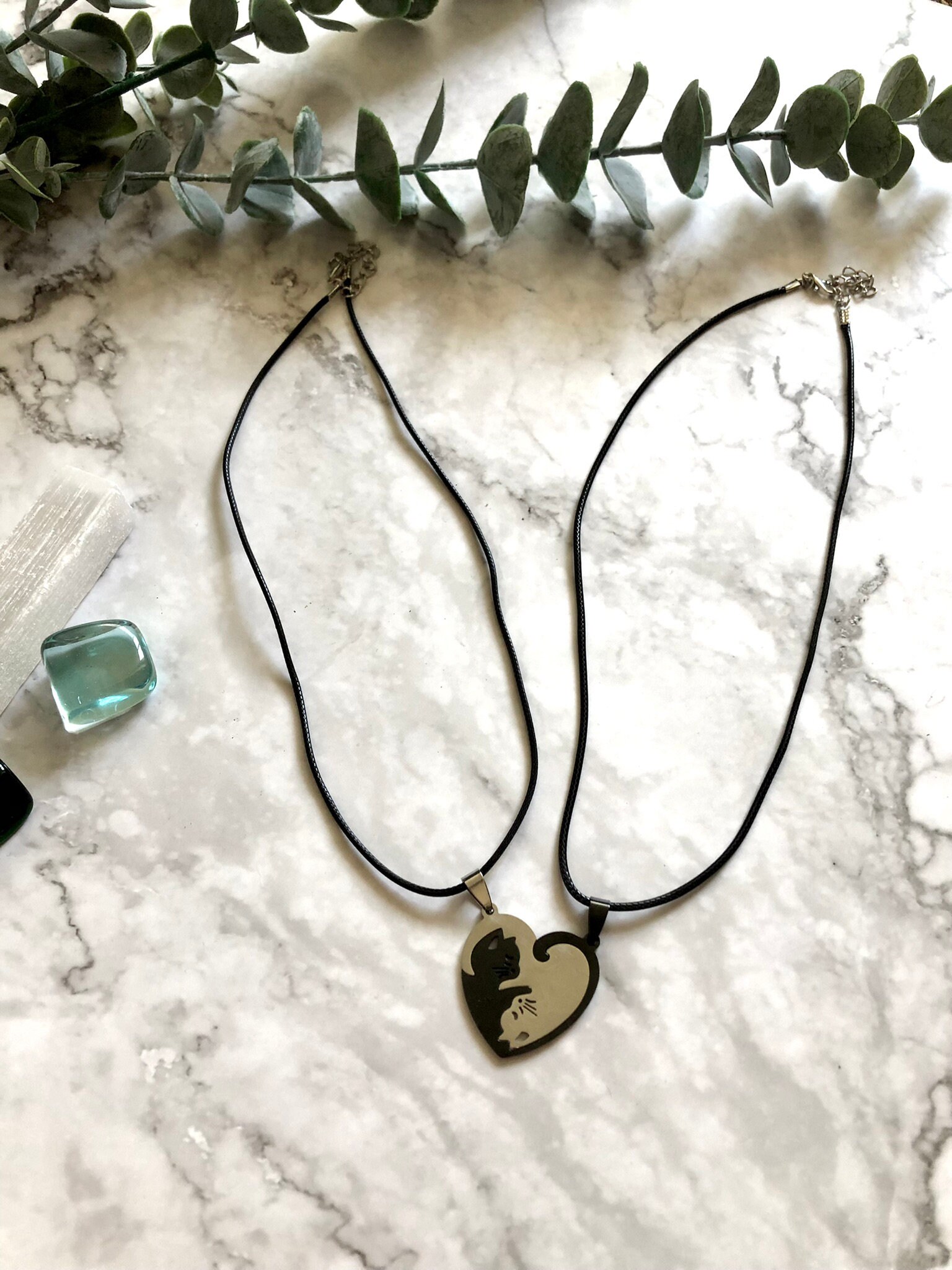 Matching Friendship Necklace Cat Love Heart Necklace Love Cat
