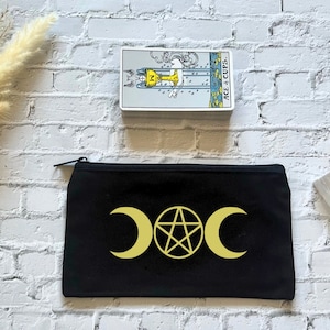 Black tarot card bag with moon phase pentagon image, tarot card bag, spell bag, witchcraft bag, tarot deck bag, oracle bag, affirmation bag