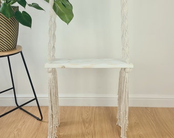 Natural White Macrame Swing | Indoor Swing | Long Seat | Steel Rings |