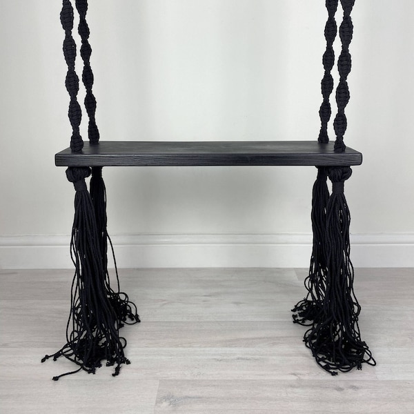 Natural Black Macrame Swing | Indoor Swing | Long Seat | Steel Rings |