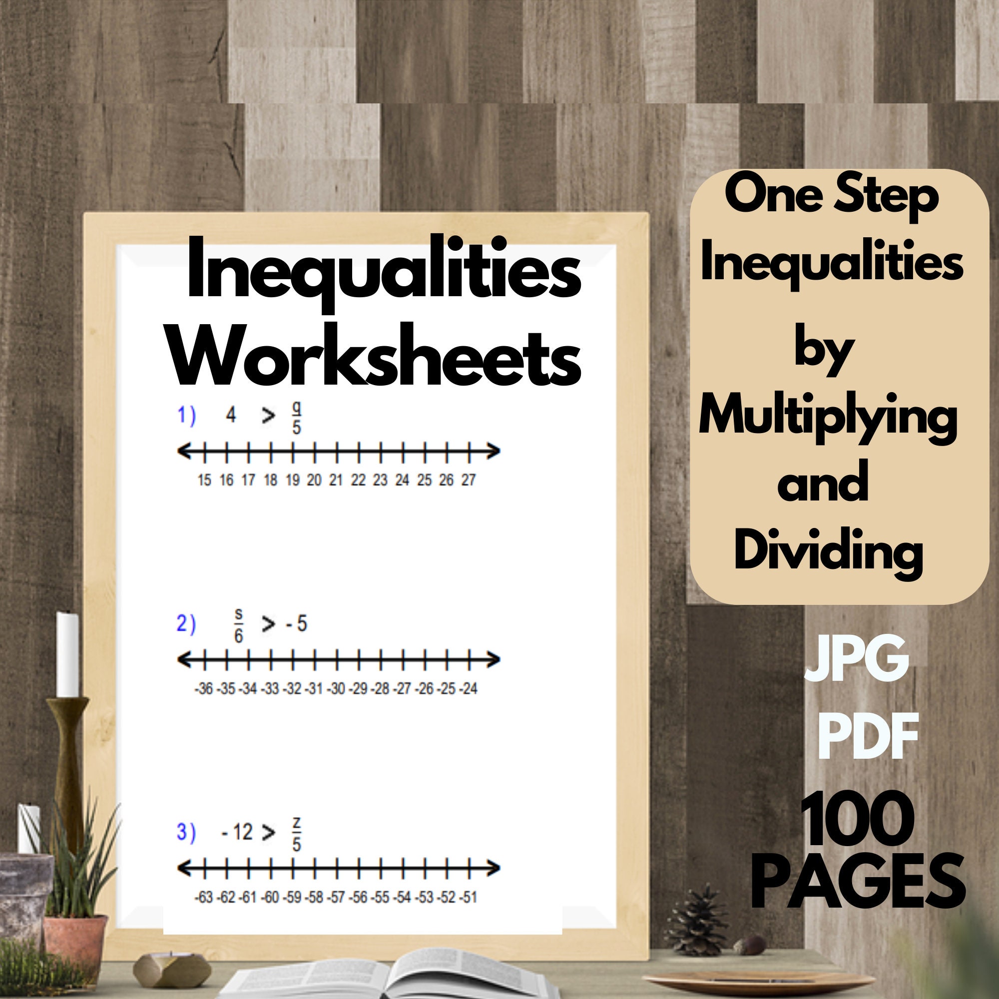 Inequalities Worksheets :One Step Inequalitiesby Multiplying and Dividing Worksheets Practice Workbook with Exercises For 8th Grade and 9th