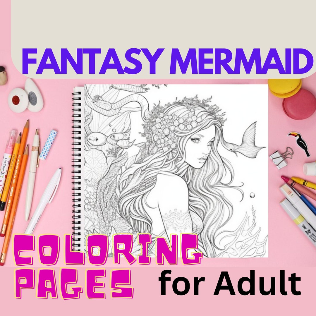16 Fantasy Mermaid Coloring Pages for Adult, Mermaid Printables