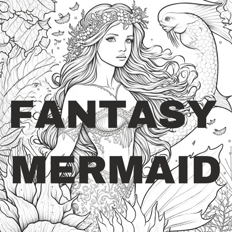 16 Cute Fantasy Mermaid Coloring Pages for Adults Mermaid Etsy