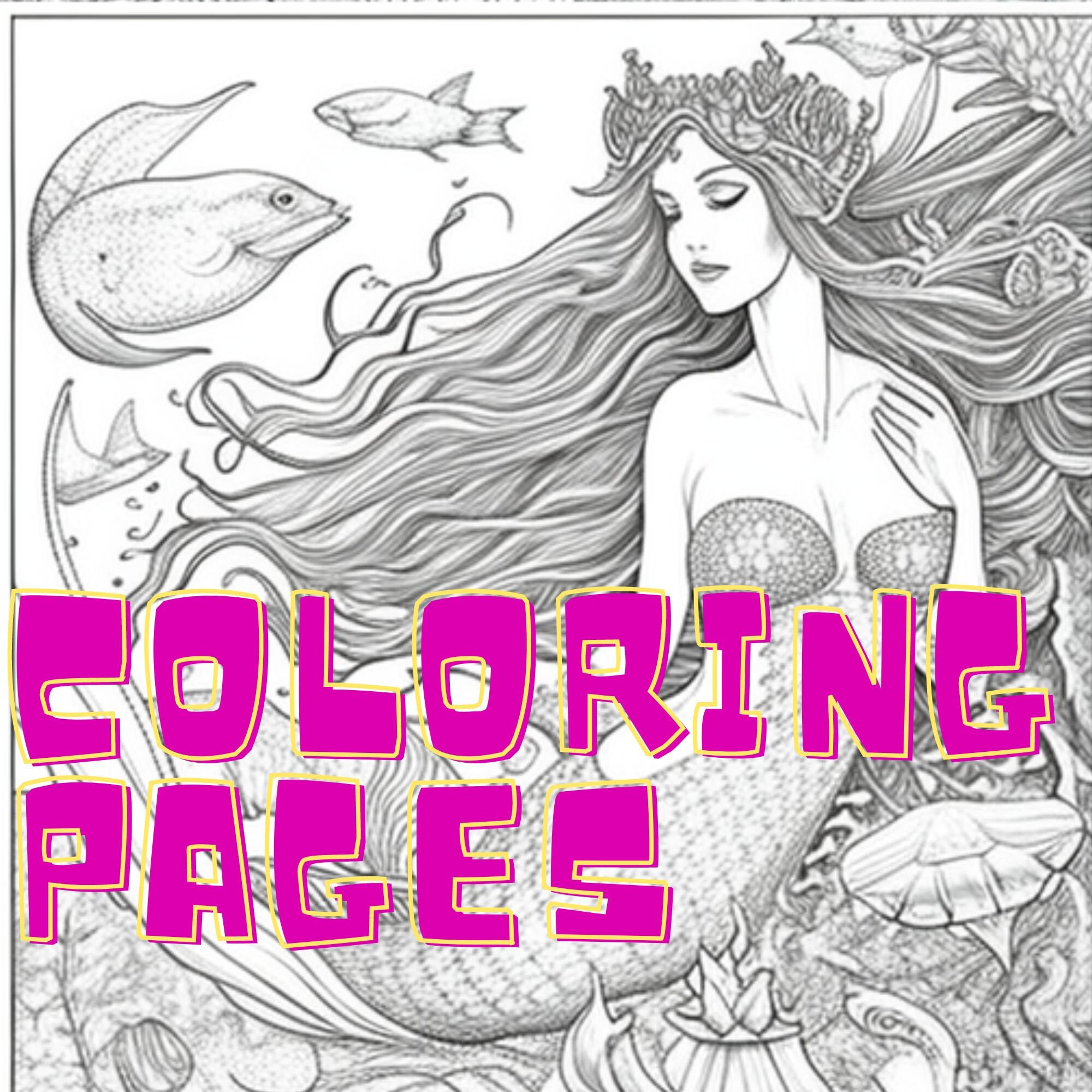 16 Fantasy Mermaid Coloring Pages for Adult, Mermaid Printables ...
