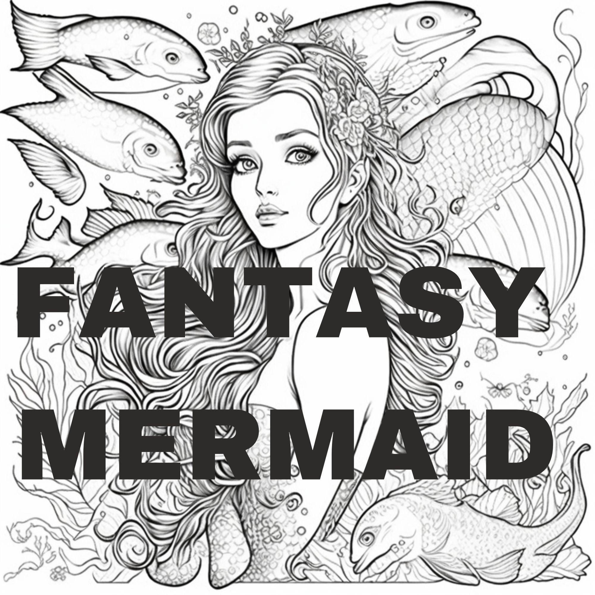 16 Cute Fantasy Mermaid Coloring Pages for Adults Mermaid Etsy