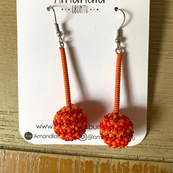 Beaded Earrings Ball Globe Sphere Zulu Beaded Earrings Stunning Ethnic Tribal Earrings  Made in South Africa