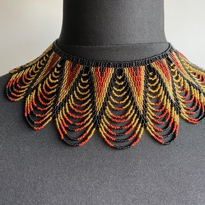 Beaded Collar Necklace - Lace Collar - Zulu Beaded Necklace - African Necklace - Ethnic Lace - Peacock - Feather Necklace