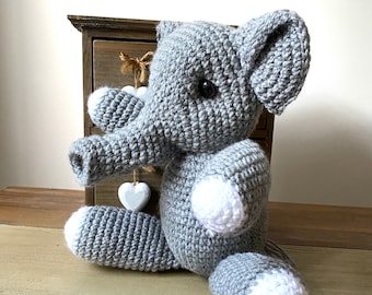 Crocheted Elephant Grey Elephant Crochet Wool Elephant Soft Toy Grey/White Eli Baby Toy
