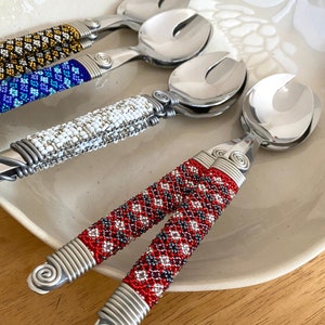 Stunning Salad Servers - African Beadwork - Zulu Beads - Salad Serving Spoons - Salad Server Set - Decorative Spoons