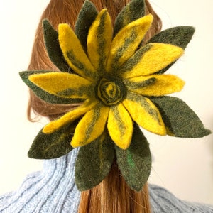 Handmade Felt Sunflower Hair Scrunchie: Large Floral Ponytail Holder