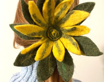 Sonnenblume Haargummi - Haargummi - Handgefertigter Haar Accessoire - Pferdeschwanz - Filz Sonnenblume - Große Blume Haarbommel - Haar Elastisch