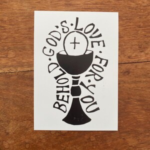 Holy Eucharist Prayer Card Unique Linocut Design Gazing Card Gift Blessed Sacrament Chalice Corpus Christi Catholic Spirituality