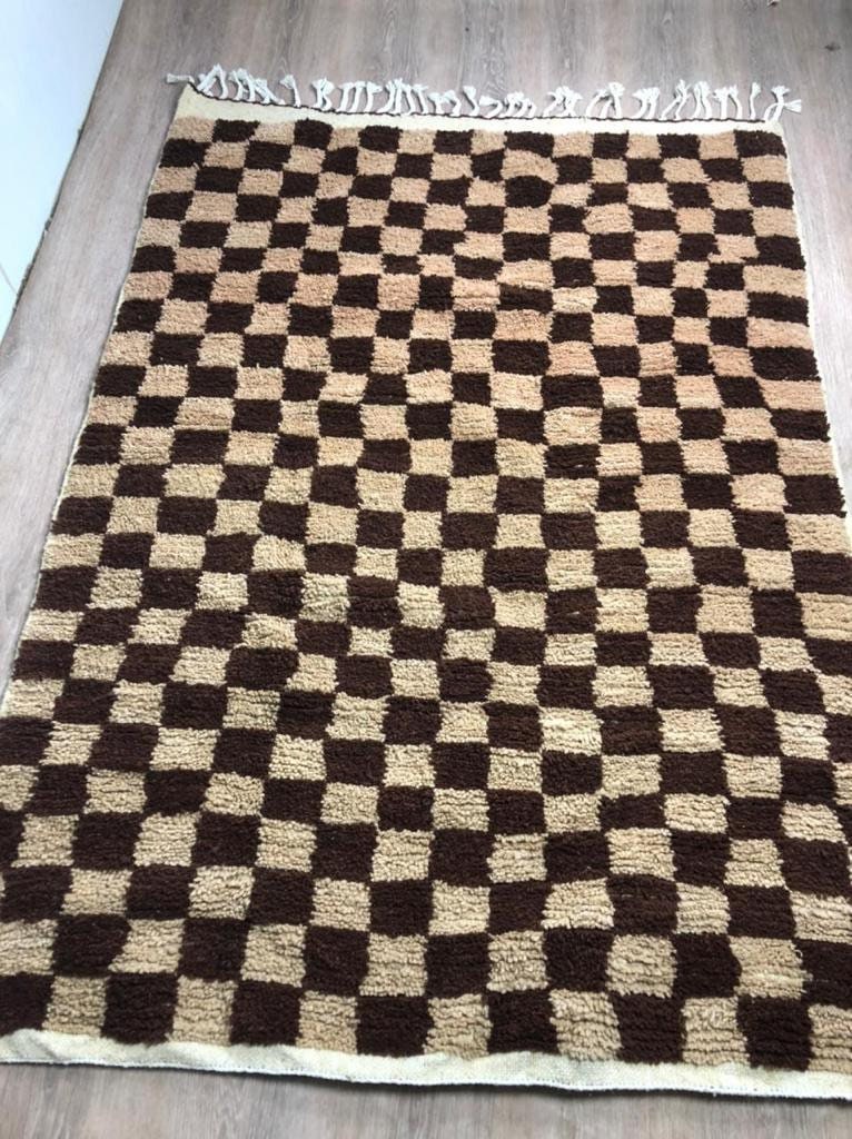 Tapis Marocain à Damier Berbère Fait La Main Lovely Checkred Rug Handmade Hallway Teppich Area Wool 