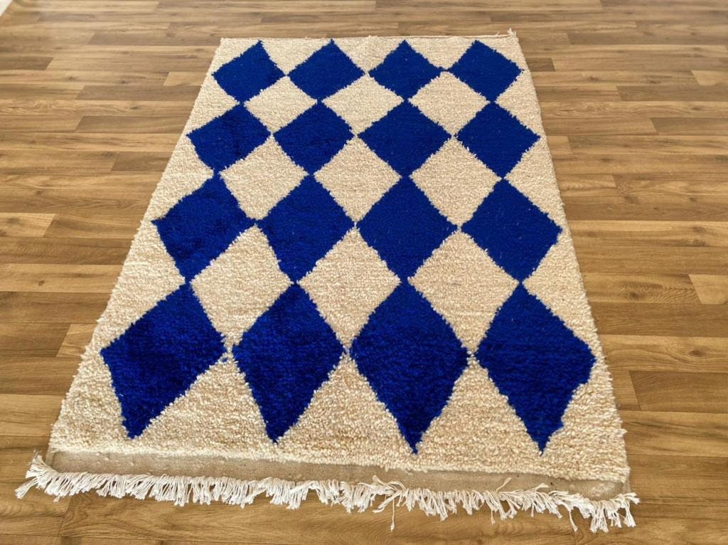 Tapis Marocain, Berbère Fait à La Main en Laine Couleur Bleue - Handmade Berber Moroccan Rug