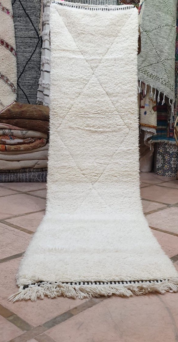 9.82.6 Feet Tapis Berbère Marocain de CouloirBeni Ouarain Fait à La Main en Laine 300x80cm