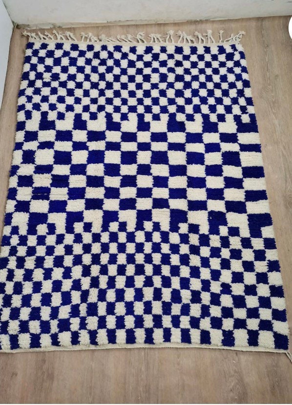 Tapis Marocain à Damier Berbère Fait La Main Lovely Checkred Rug Handmade Hallway Teppich Area Wool 