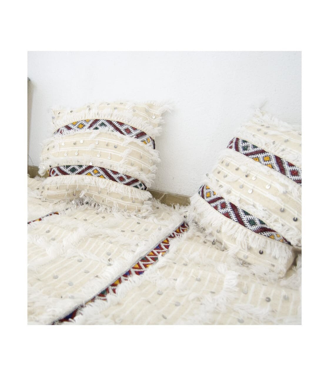 Housse de Coussin, Coussin Marocain Berbère, avec Sequins