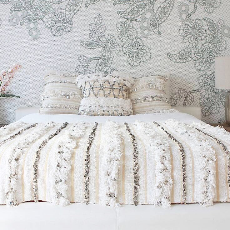 Couvre-Lit de Mariage Décoratif Marocain , Jeté Canapé, Couverture à Paillettes Fait Main 230x160 av