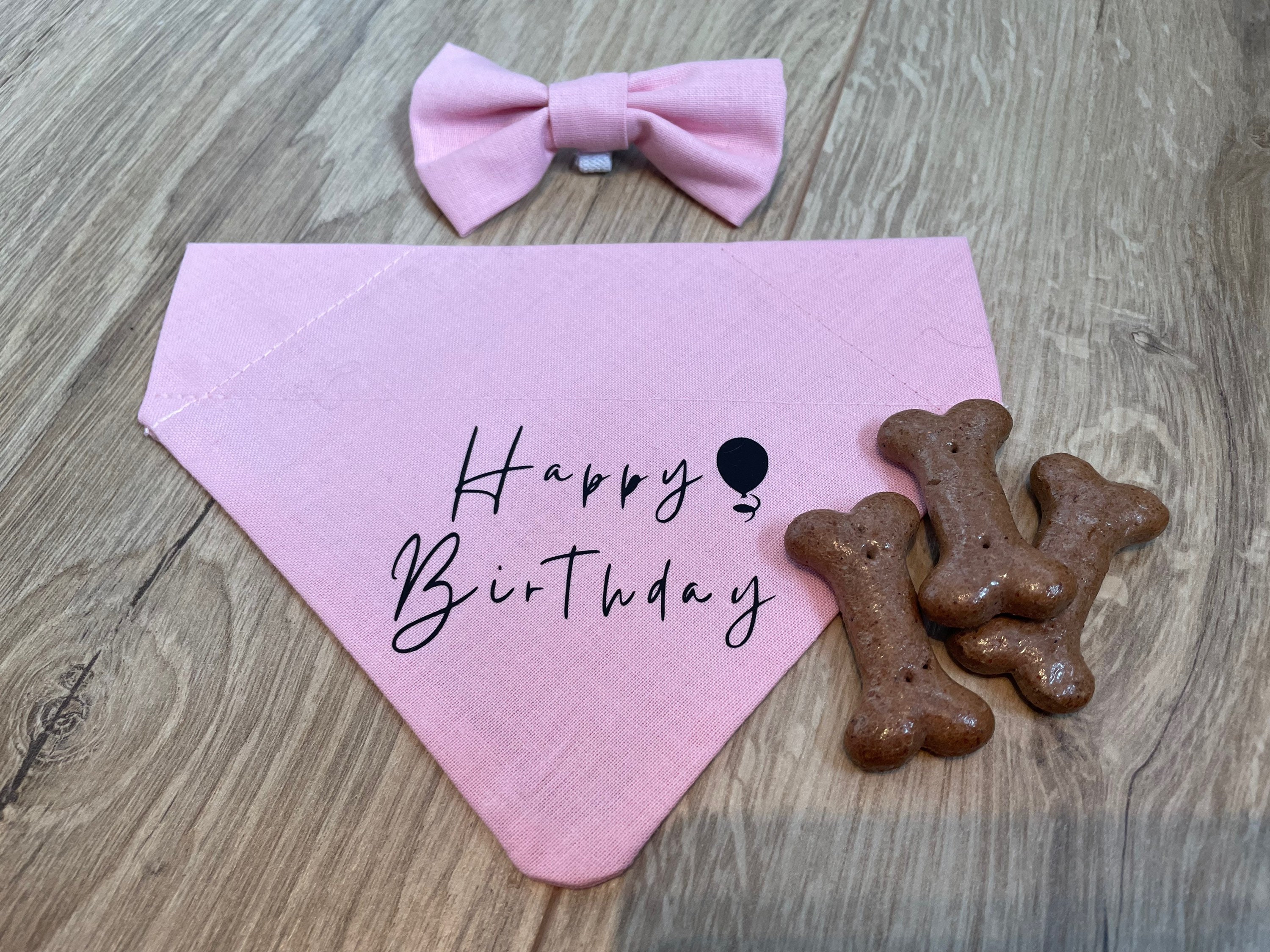 Happy birthday pink dog bandana and matching dog bow tie Etsy