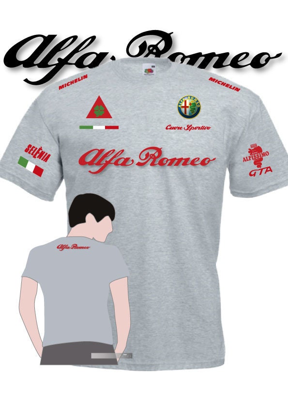 Printed T-shirt Alfa Romeo sporty heart 3 Design Alfissimo Biscione Fiat Lancia unisex cotton t-shirt size from XS to 4XL GR