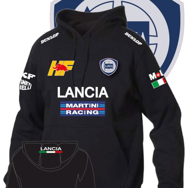 Felpa con cappuccio printed Lancia Delta HF integrale martini racing 4 auto  Cotone auto moto sport Italia ottimo regalo per fans